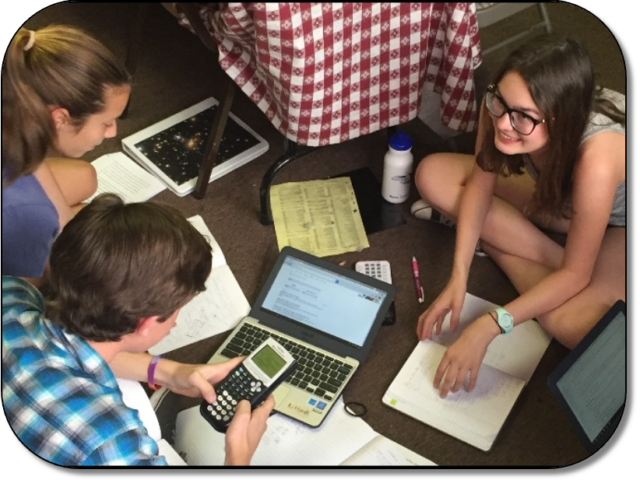 Teen Campers collaborate on research project.